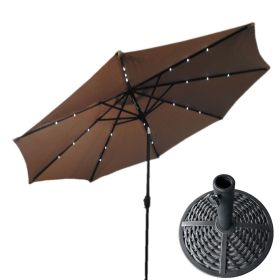 AZ Patio Heaters Solar Market Umbrella with LED Lights - Tan with  Wicker Finish Base