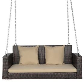 Beige Cushion Rattan Swing Chair 49in Brown Gradient Rattan (Swing frames not included)