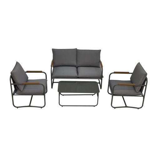 4-Piece Outdoor Patio Furniture Sets, Patio Conversation Set with Removable Seating Cushion, Courtyard Patio Set for Home, Yard, Poolside (Grey) 4-Piece Outdoor Patio Furniture Sets, Patio Conversation Set with Removable Seating Cushion, Courtyard Patio Set for Home, Yard, Poolside (Grey)