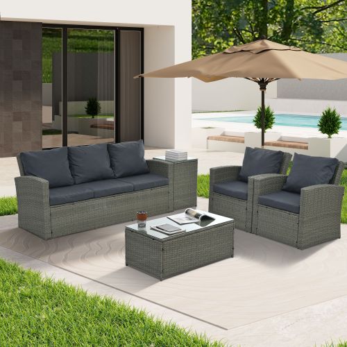 Patio Furniture, Outdoor Furniture, Seasonal PE Wicker Furniture,5 Set Wicker Furniture With Tempered Glass Table Top Patio Furniture, Outdoor Furniture, Seasonal PE Wicker Furniture,5 Set Wicker Furniture With Tempered Glass Table Top