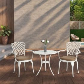 3 Piece Patio Bistro Set Cast Aluminum Bistro Table and Chairs Set of 2 with Umbrella Hole,All Weather Metal Bistro Table Set (Color: as picture)